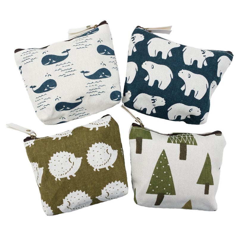 iToolai Women's Canvas Coin Purse Animal Canvas Change Cash Bag Small Purse Wallets, Pack of 4 - Image 1